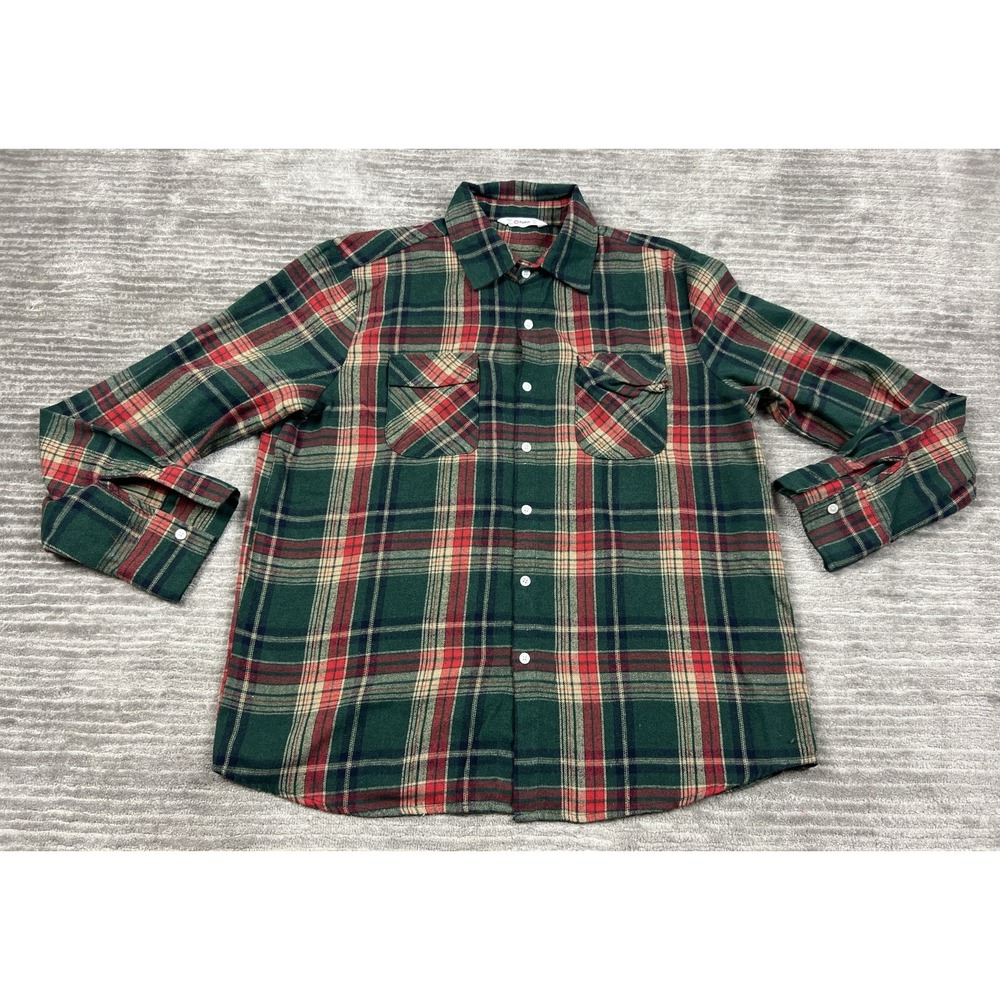 PatPat Shirt Mens XL Green Plaid Flannel Long‎ Sleeve Button Up Casual